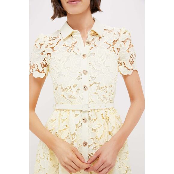SELF-PORTRAIT Yellow Lace Collared Midi Dress Size 6 NWT Retail $555 - Picture 5 of 5
